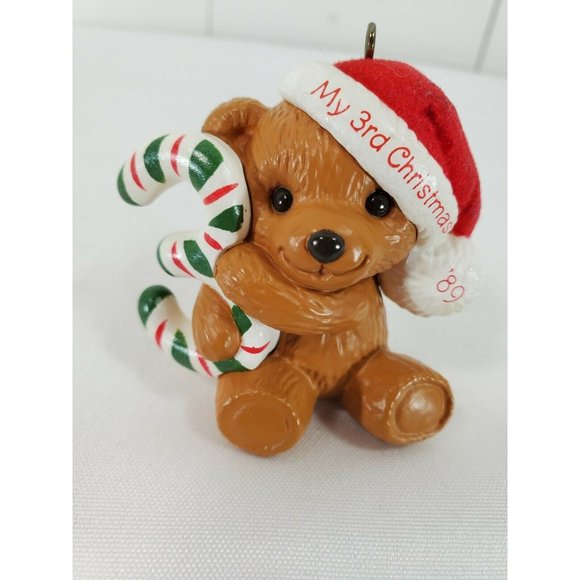 Hallmark Other - Hallmark 1989 MY 3RD CHRISTMAS Santa Hat Teddy Bear candy cane number age series